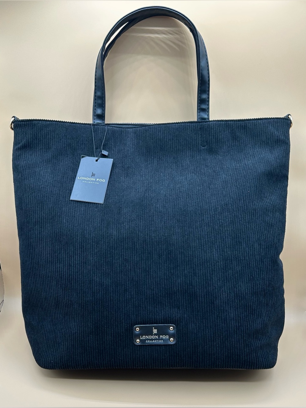 LONDON FOG Corduroy Tote Bag in Black.